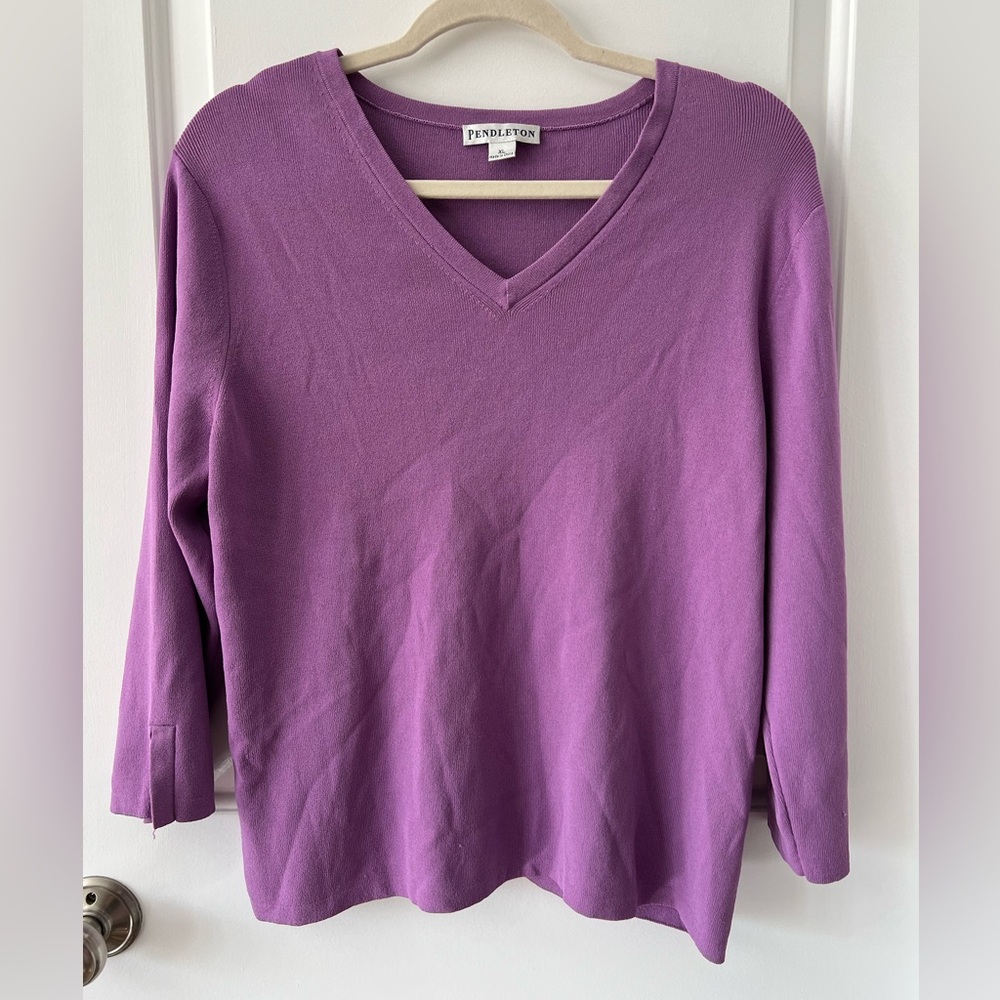Pendleton 3/4 Sleeve V-Neck Top | Purple | Size XL
